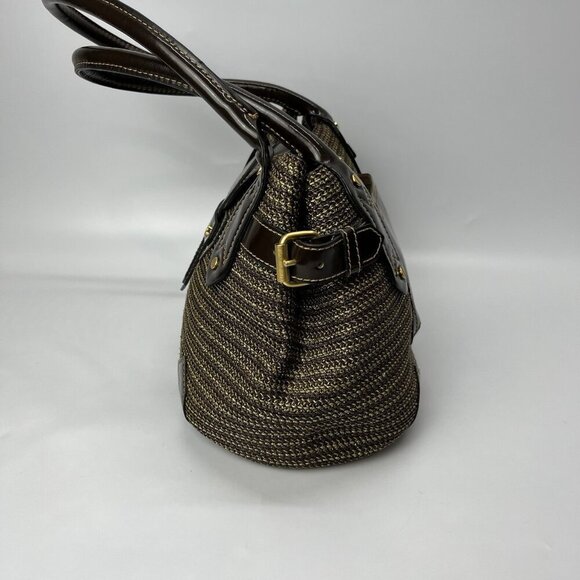 Eric Javits Handbag Double Handle Purse Brown‎ Gold Metallic Woven Straw - Picture 5 of 16